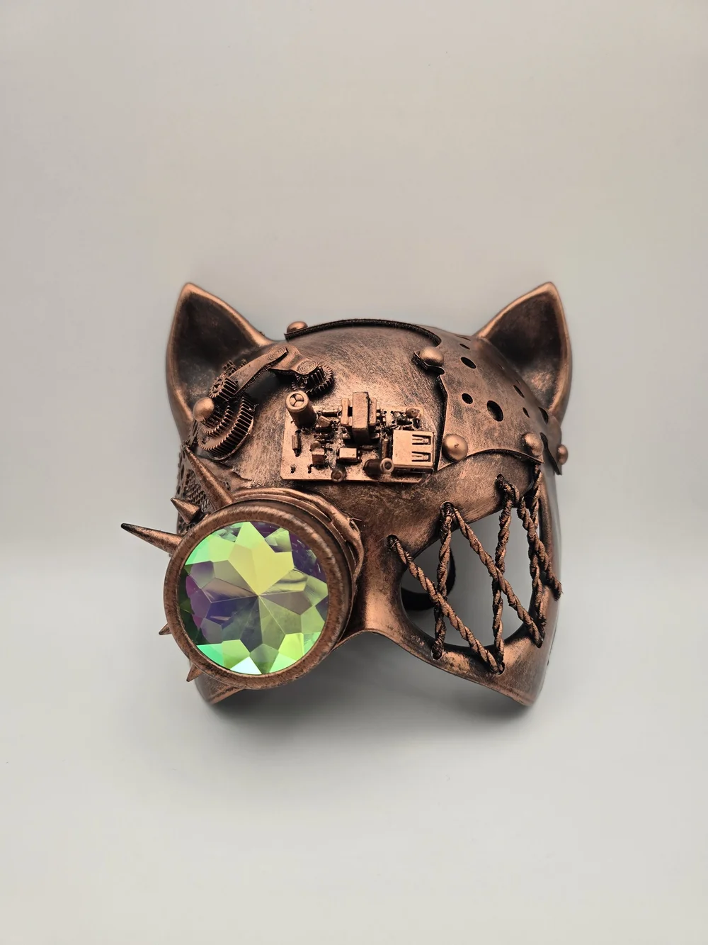 Steampunk Cat Ear Mask Iridescent Monocle & Gears Masquerade Party